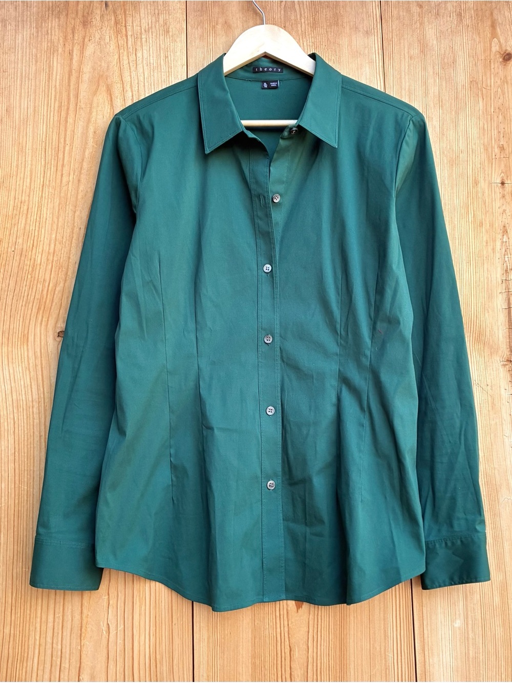 Theory Green Cotton Blend Blouse Sz XL